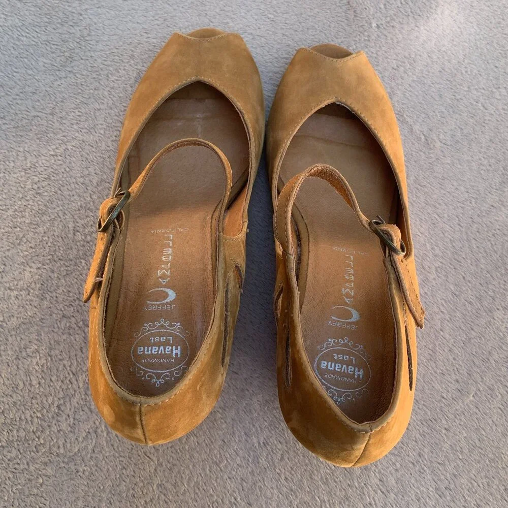 Jeffrey Campbell Regina Hanava Suede Peep Toe Hidden Wedges Sz8